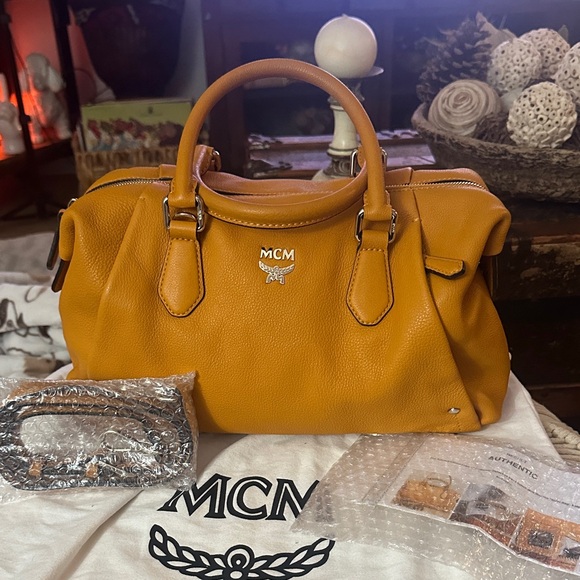 MCM Women's Satchel in Vibrant Orange - Picture 15 of 15